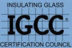 A blue and black logo for igcc