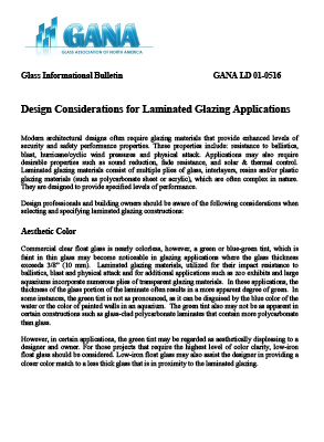 A page of an article about design considerations for laminated glazing applications.