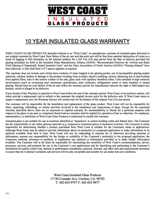 A page from the company 's 1 0 year warranty.