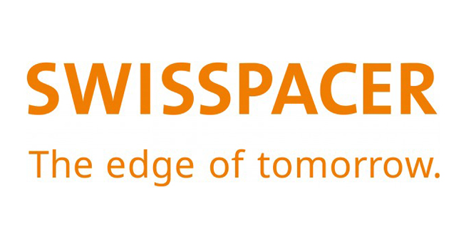 A logo of swisspace, an orange and white text.